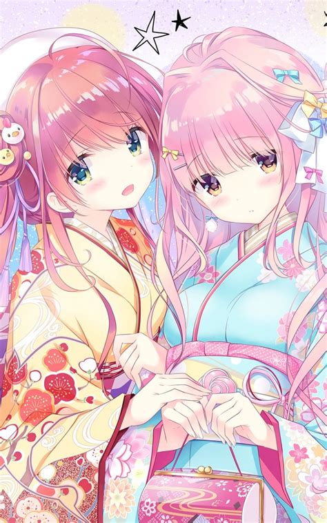 Download 800x1280 Anime Girls Happy New Year 2017 Japanese Clothes