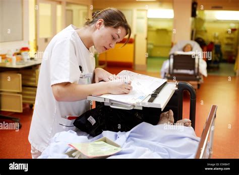Nurse Filling A Patient Medical Records After Giving Care Emergency Department Limoges