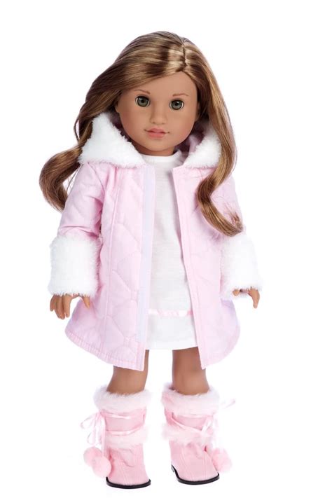 Buy Cotton Candy Pink Parka With Hood Short Ivory Dress And Pink Boots 18 Inch American