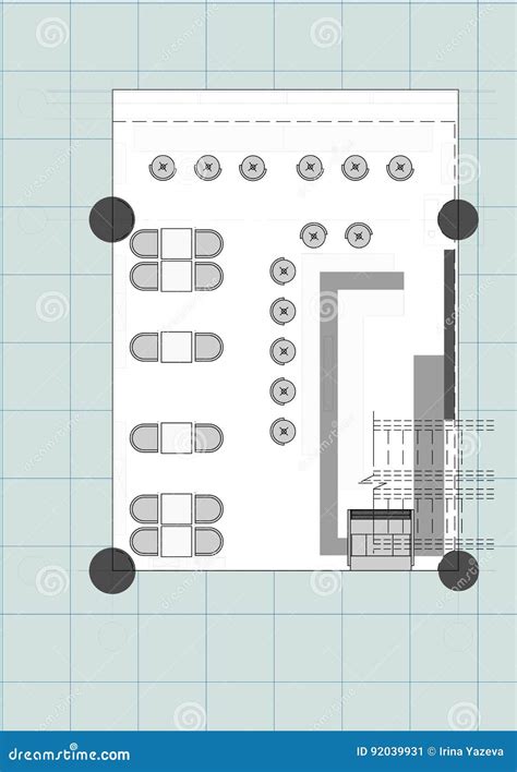 Standard Cafe Furniture Symbols On Floor Plans Stock Illustration