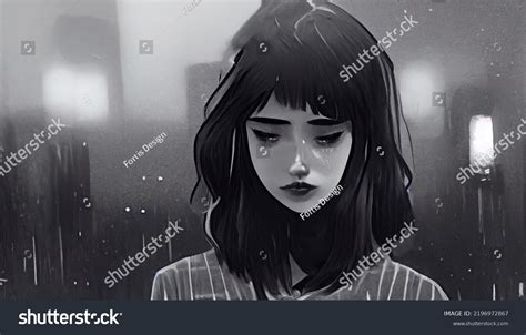 Sad Anime Girl Crying Drawing Cute Stock Illustration 2196972867