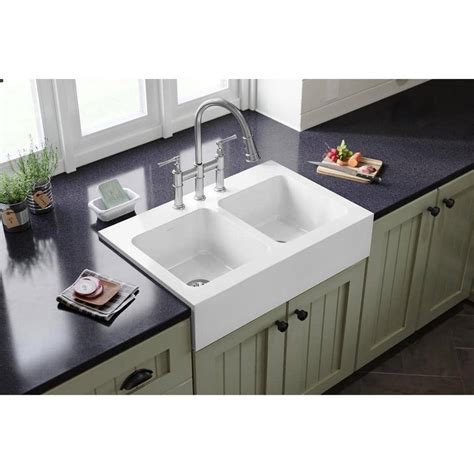 White Double Bowl Kitchen Sink With Drainboard Wow Blog