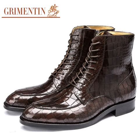 Grimentin Brand Luxury Fashion Mens Ankle Boots Genuine Leather