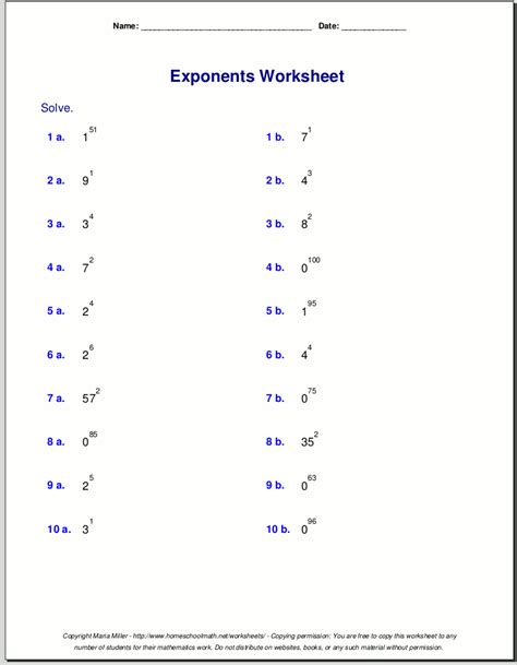 Exponents Worksheets Grade 6