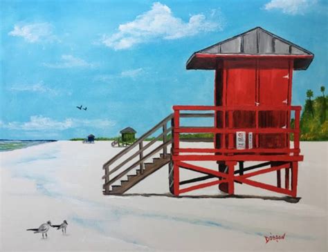 Red Lifeguard Stand On Siesta Key Beach Painting By Lloyd Dobson