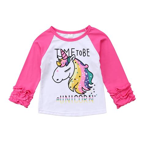 Us Stock Toddler Baby Girl Cotton Unicorn Tops Blouse Ruffle Sleeve T
