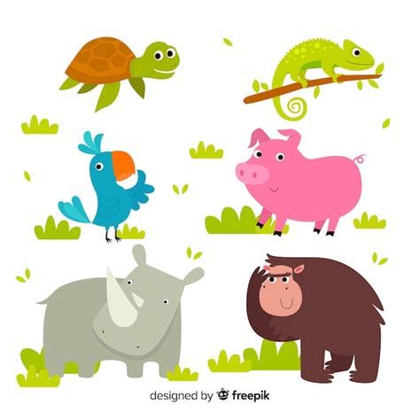 Pack De Animales De Dibujos Animados Lindo Vector Gratis
