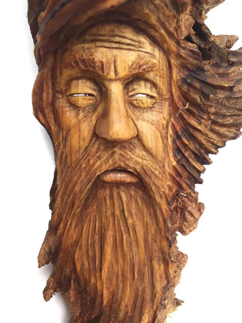 Wood Carving Wood Spirit Carving Rustic Decor Hand Carved Old Man