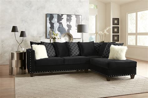 Living Room Modern Classic Black Fabric Sectional Sofa 2pc