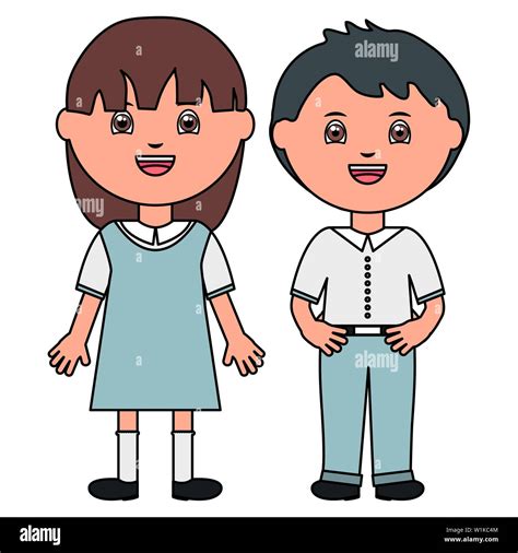 Cute Little Students Group Characters Vector Illustration Design Stock
