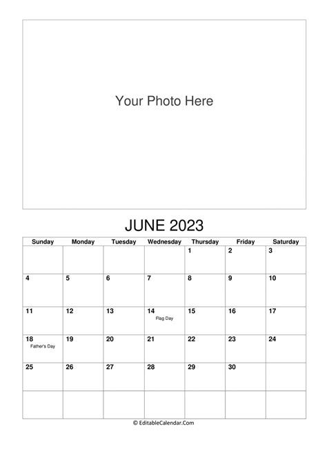 Download June 2023 Photo Calendar Word Version