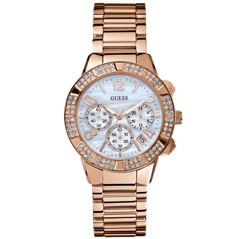 Guess Watch Womens Chronograph Rose Gold Tone Stainless Steel Bracelet
