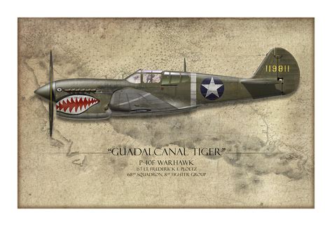 Guadalcanal Tiger P Warhawk Map Background Painting By Craig