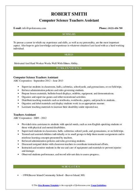 Teachers Assistant Resume Samples | QwikResume