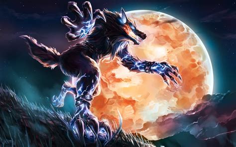 1600x900 Resolution Photo Of Werewolf On Full Moon Hd Wallpaper