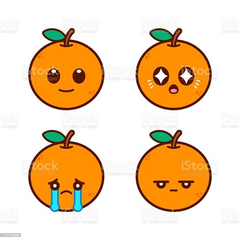 Set Of Cute Orange Stickers Stock Illustration Download Image Now