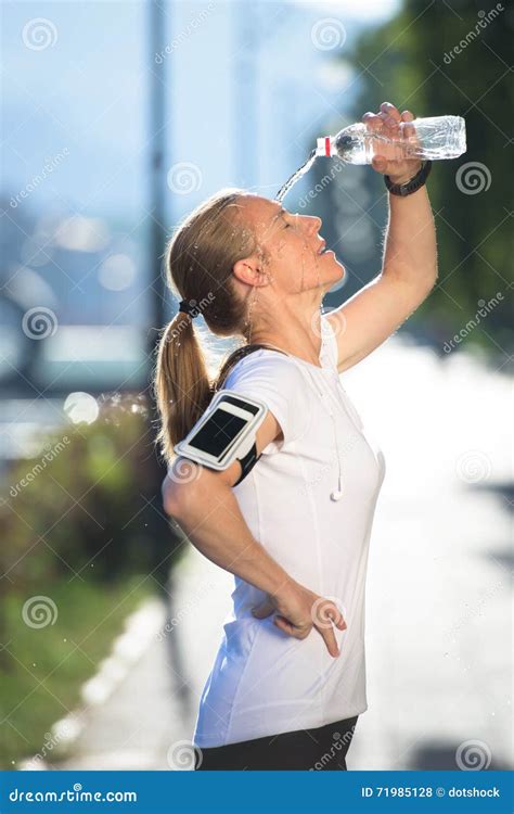 Woman Drinking Water After Jogging Stock Photo Image Of Recreation