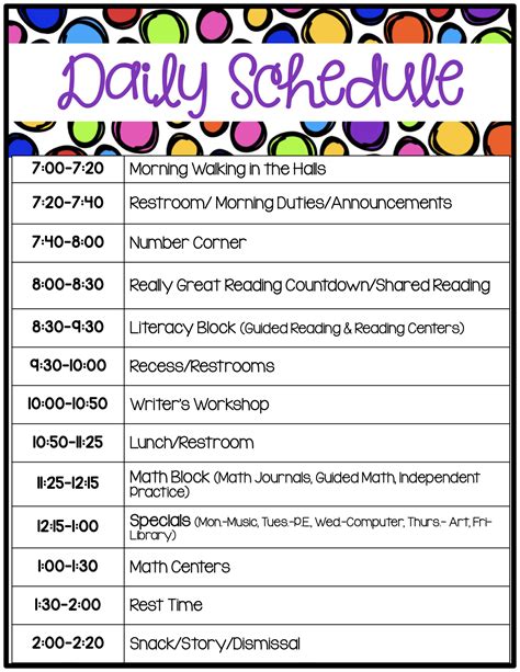 Davis Dru Kindergarten Daily Schedule