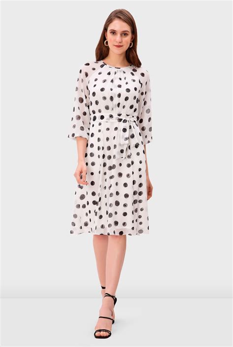 Shop Polka Dot Print Georgette Pleat Dress Eshakti