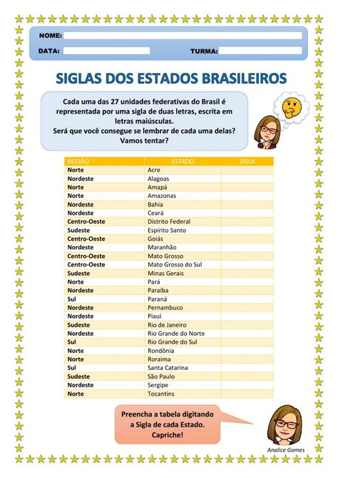 Siglas Dos Estados Brasileiros Worksheet In 2022 School Subjects