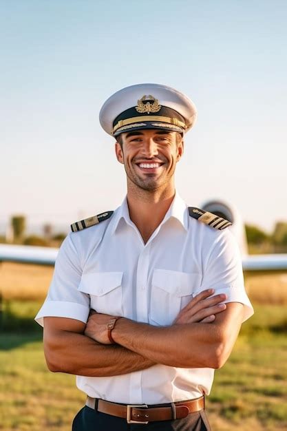 Premium Ai Image Young Handsome Pilot In White Uniform And Hat