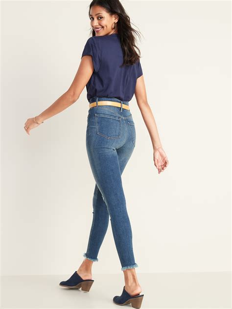 High Waisted Raw Edge Rockstar Super Skinny Ankle Jeans For Women Old
