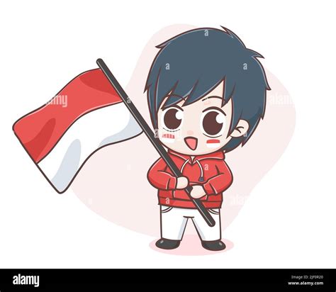 Cute Boy Holding Indonesia Flag In Independence Day Stock Vector Image