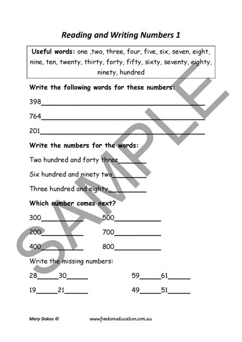 Reading And Writing Numbers Worksheet Year 3