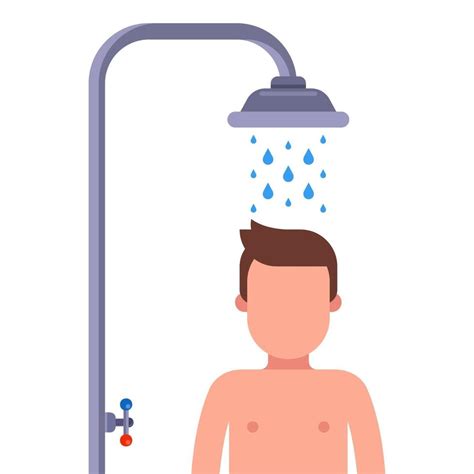 A Man Takes A Morning Shower Before Work Observe Body Hygiene Flat Vector Illustration