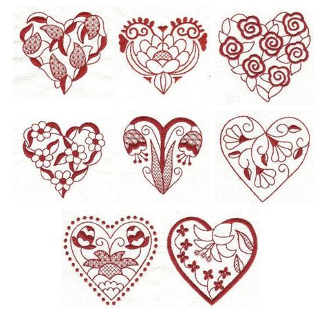 Jacobean Hearts Redwork Redwork Machine Embroidery Designs Machine