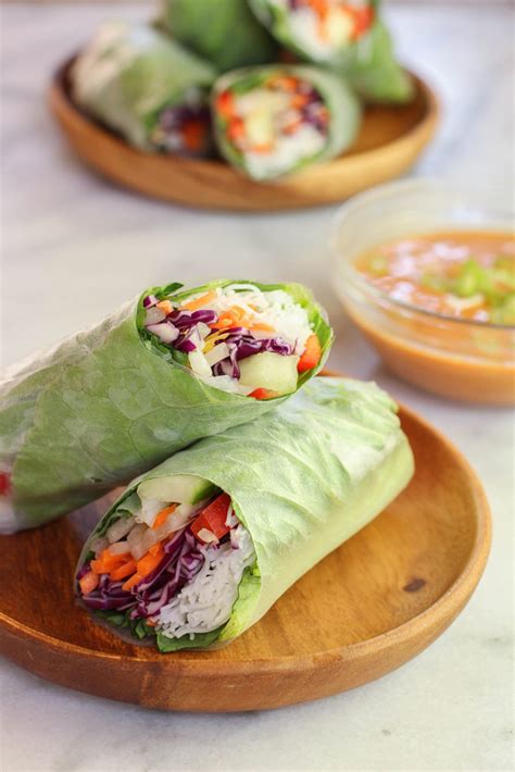 Veggie Spring Rolls With Spicy Peanut Dipping Sauce The Mostly Vegan