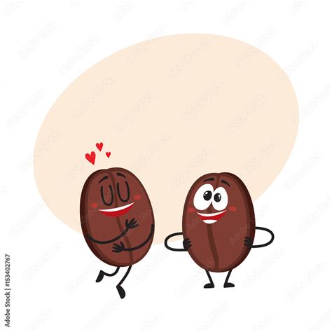 Two Funny Coffee Bean Characters One Showing Love Another Arms Akimbo