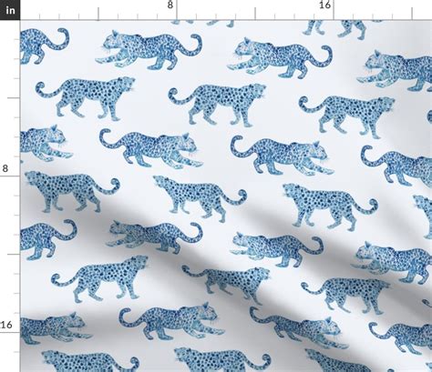 Leopards Blue Exotic Animal Fabric Leopard Parade Blue On Etsy