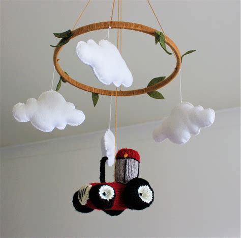 Timeless decor for children's rooms handmade in the uk. Hand Knitted Tractor Baby Mobile - Farm Baby Mobile - Baby ...