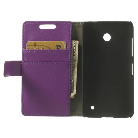 Nokia Lumia 630 Purple Litchi Wallet Flip Case Stand Cover