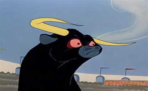An Animated Image Of A Bull With Horns On Its Head Looking At The Sky