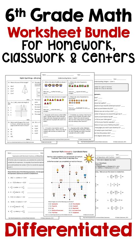 6th Grade Math Worksheet Bundle For Homework Classwork And Centers