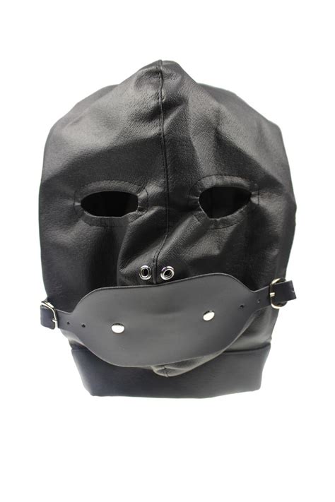 Leather Sexy Open Eyes Bondage Headgear Fetish Mask Hood Cap With Mouth