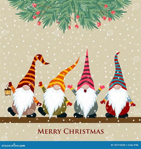 Christmas Card With Gnomes Stock Vector Illustration Of Greeting