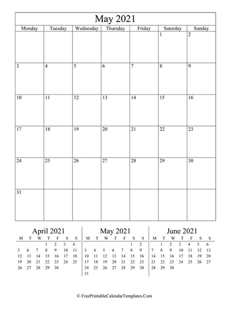 2021 May Calendar Printable Vertical