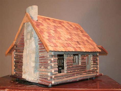 Handmade Log Cabin Folk Art Primitive Doll House Rustic Bird House