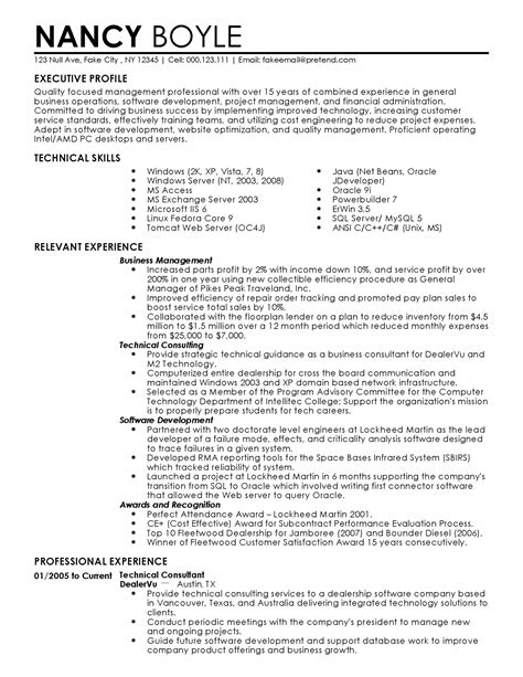 Business Management Resume Template Riset