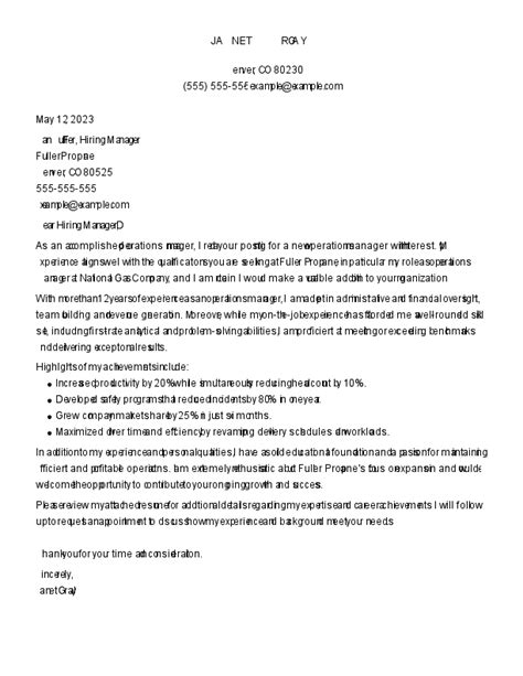 Operations Manager Cover Letter Examples Templates 2024
