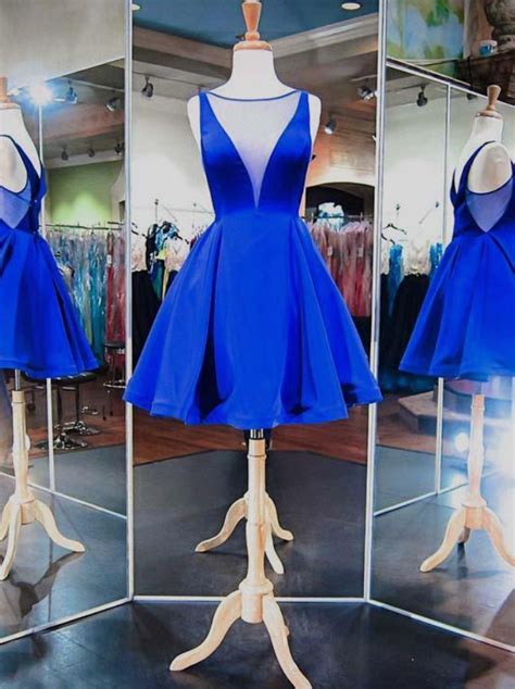 Simple Royal Blue Homecoming Dresses With V Neckline Sexy Short Prom Party Gowns Royal Blue