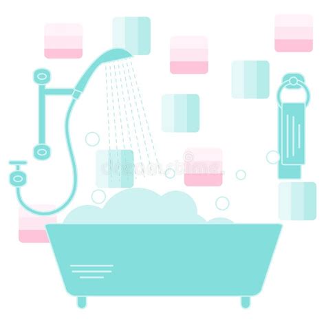 Cute Vector Illustration Of Variety Bathroom Elements Shower B Stock