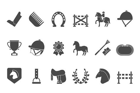 Silhouettes Of Equestrian Sport Symbols Racing Horse