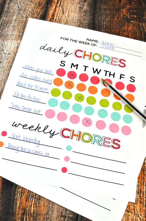 Printable Chore Chart For Kids Thirty Handmade Days
