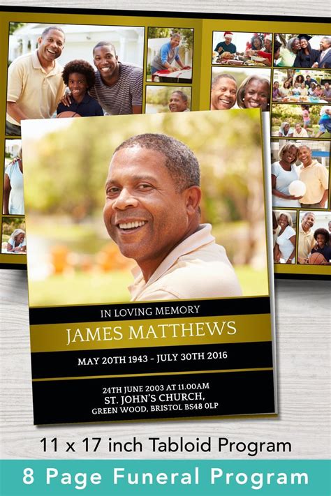 8 Page Golden Funeral Program Template 11 X 17 Inches Funeral