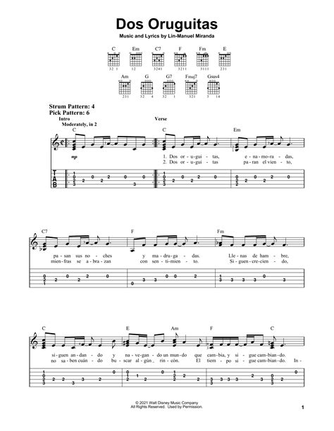 Dos Oruguitas From Encanto By Lin Manuel Miranda Easy Guitar Tab