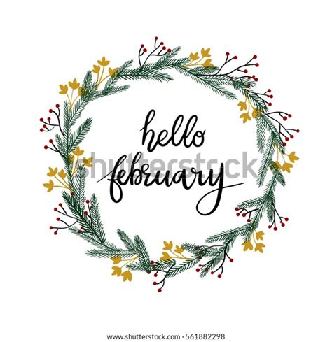 Hello February Hand Lettering Greeting Card Stock Vector Royalty Free